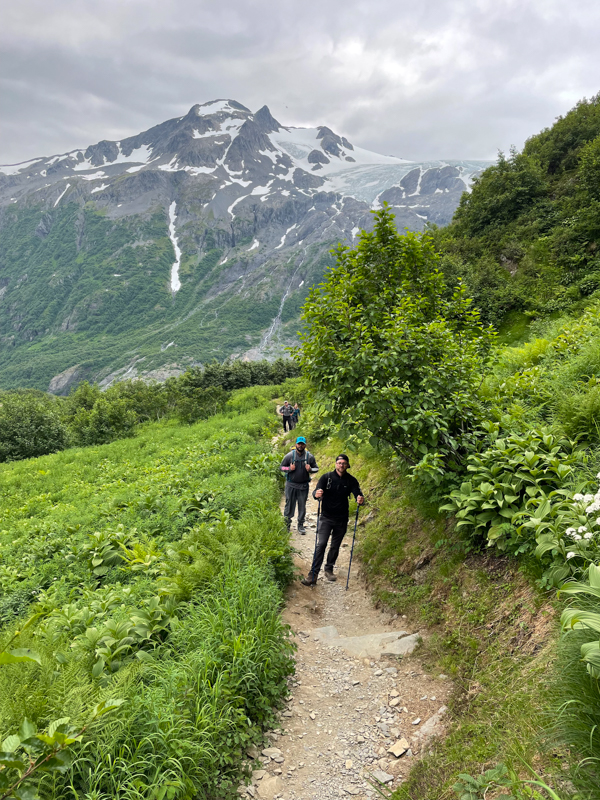 adventures for all members hiking through the lush green hiking paths of alaska